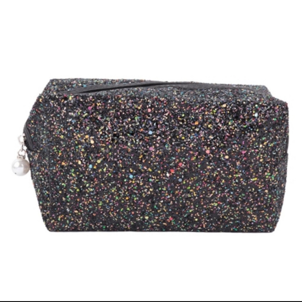 Riah Black glittery cosmetic bag